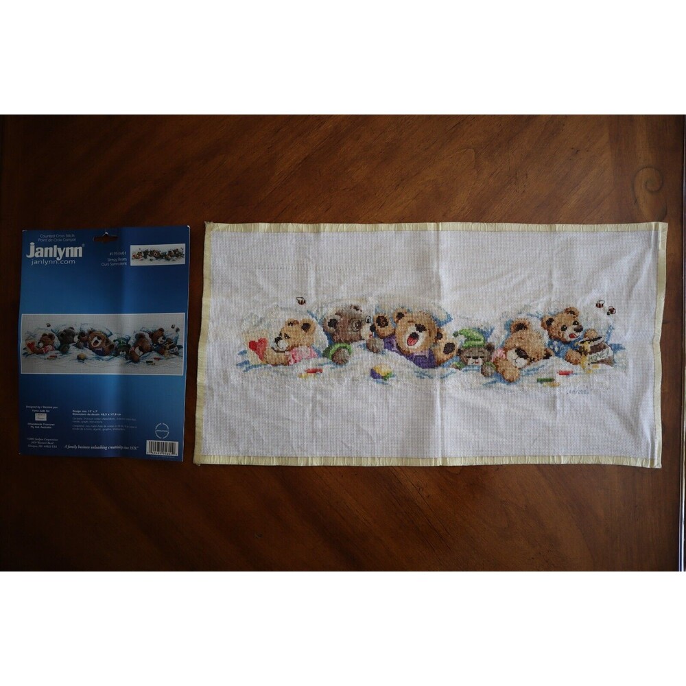 Finished Janlynn Counted Cross Stitch 19"X7"-Sleepy Bears #195-0601 Complete - Picture 2 of 10